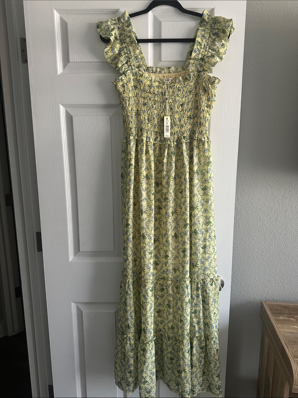 Max Studio Yellow Floral Smocked Maxi Dress with Ruffle Straps